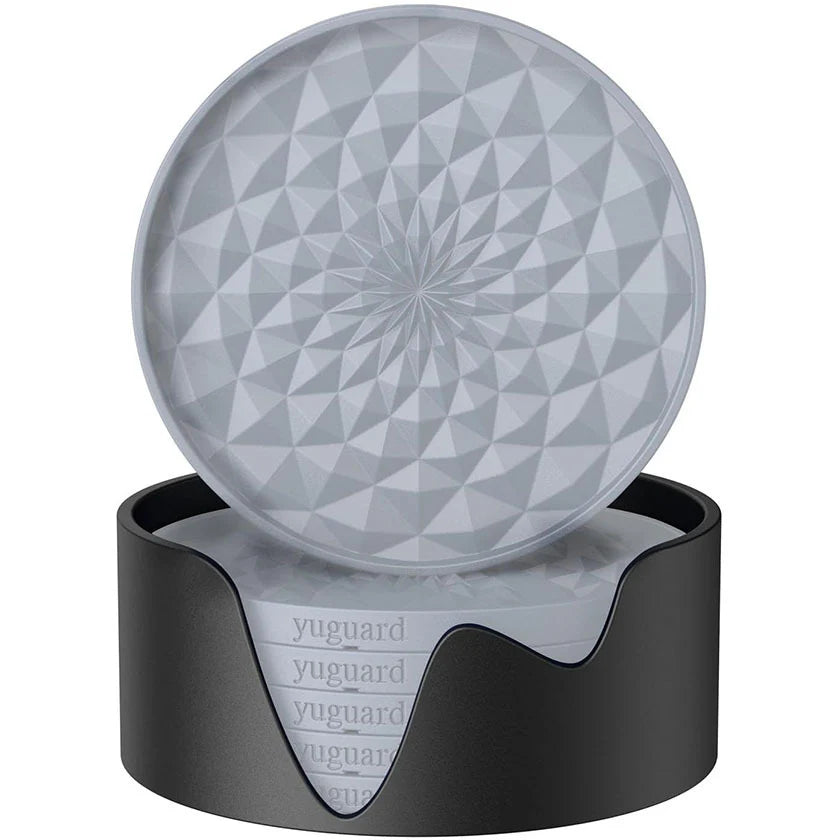 Geometric Silicone Drink Coasters Set (6 Pack) with Holder - Non-Slip Table Protectors