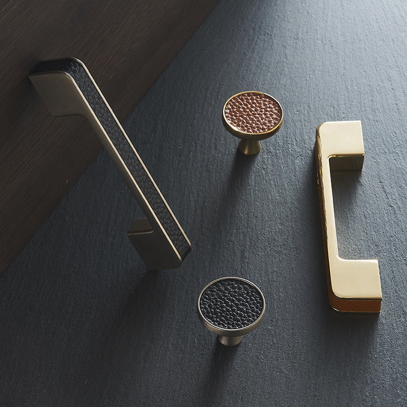 Leather Zinc Alloy Cabinet Handles Modern Wardrobe Drawer Pulls