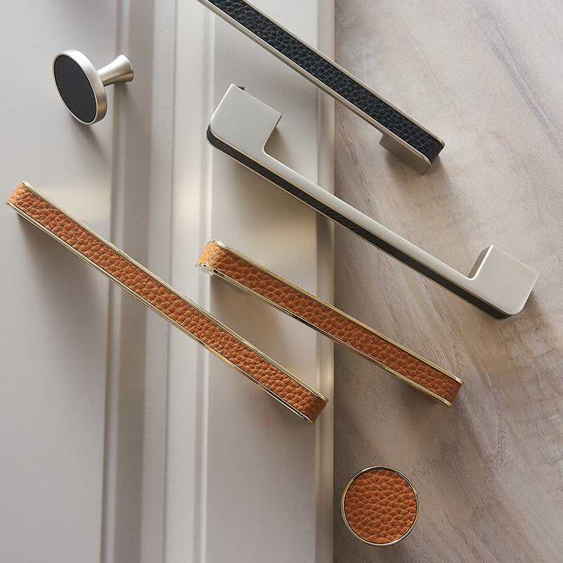 Leather Zinc Alloy Cabinet Handles Modern Wardrobe Drawer Pulls
