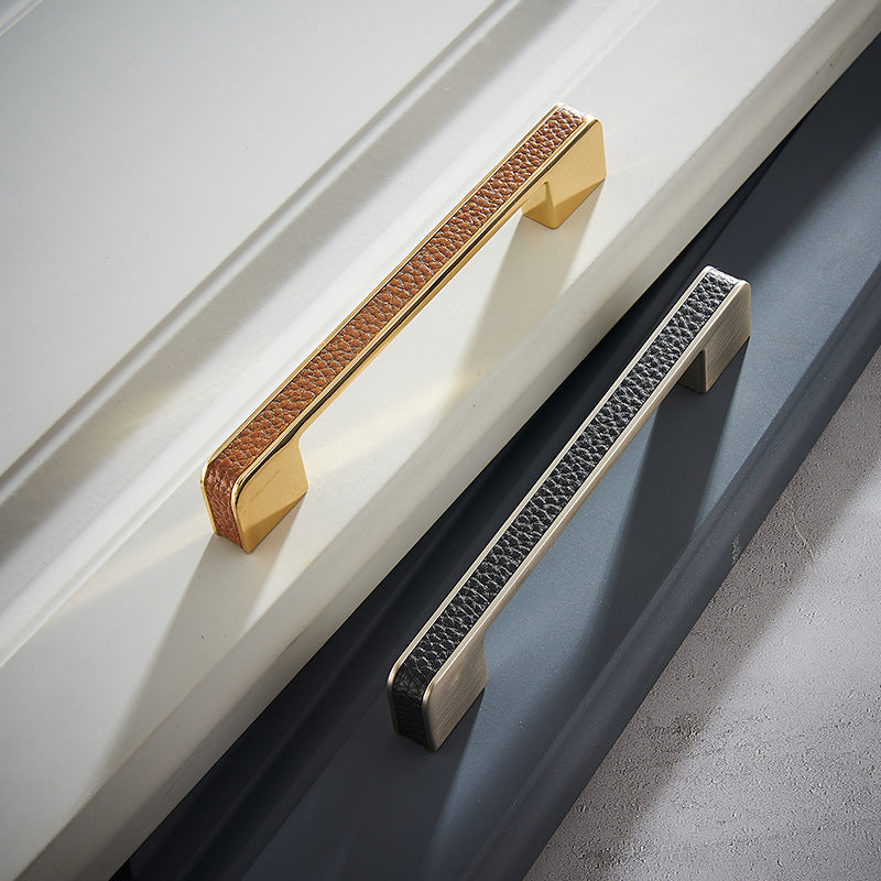 Leather Zinc Alloy Cabinet Handles Modern Wardrobe Drawer Pulls