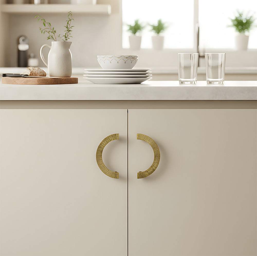 Antique Brass Semi Circle Textured Cabinet Handles