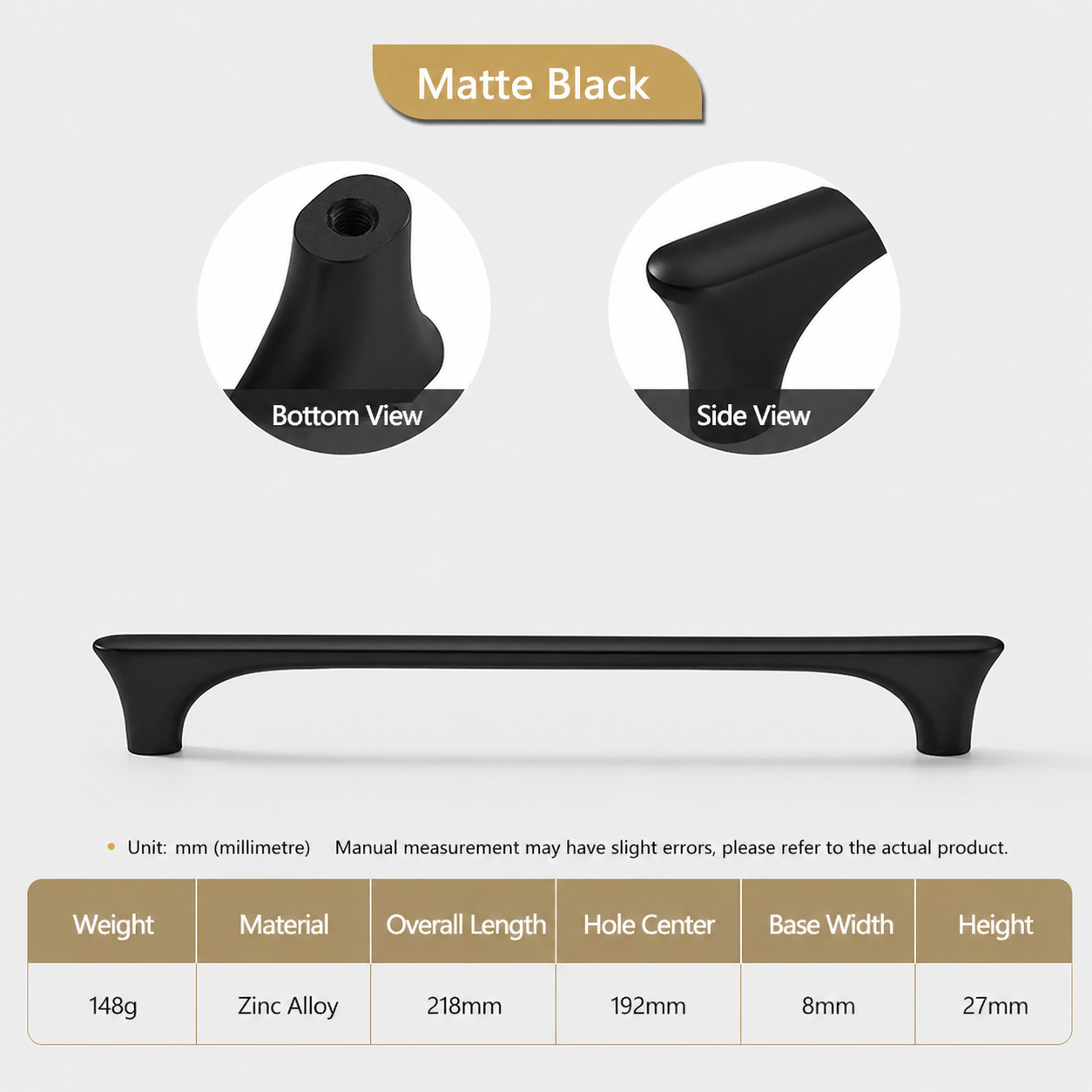 Modern Matte Black Zinc Alloy Kitchen Cabinet Handles