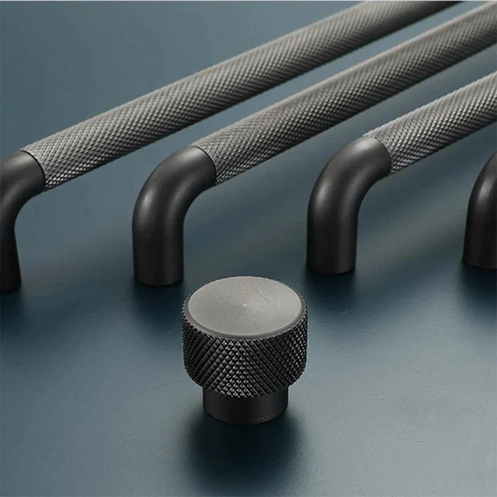 Matt Grey Finish Knurled Design Kitchen Cupboard Door Bar Handles