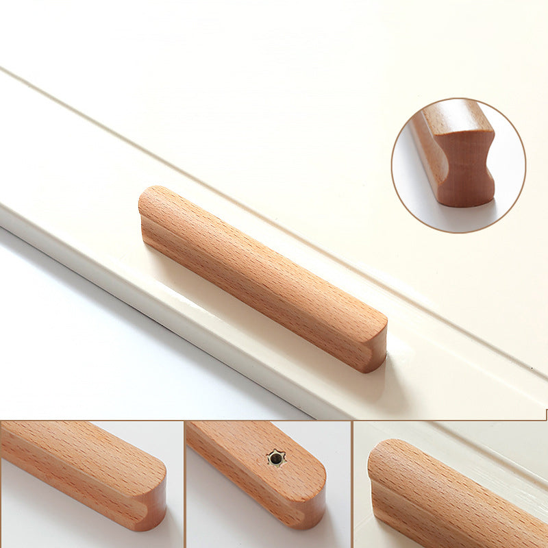 Beech Wooden Cabinet Door Handles Wardrobe Drawer Pulls