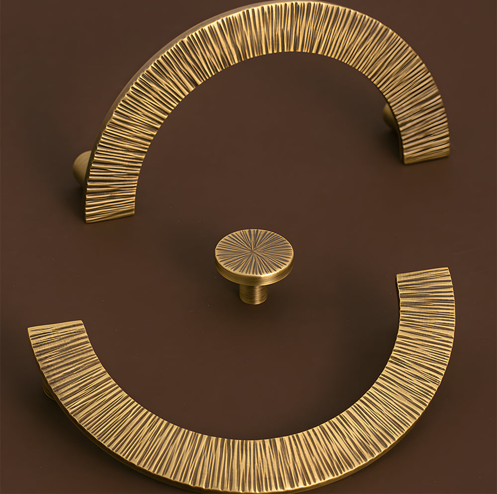 Antique Brass Semi Circle Textured Cabinet Handles