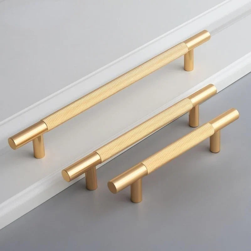 Modern Brushed Gold Solid Brass Knurled Cabinet Handles