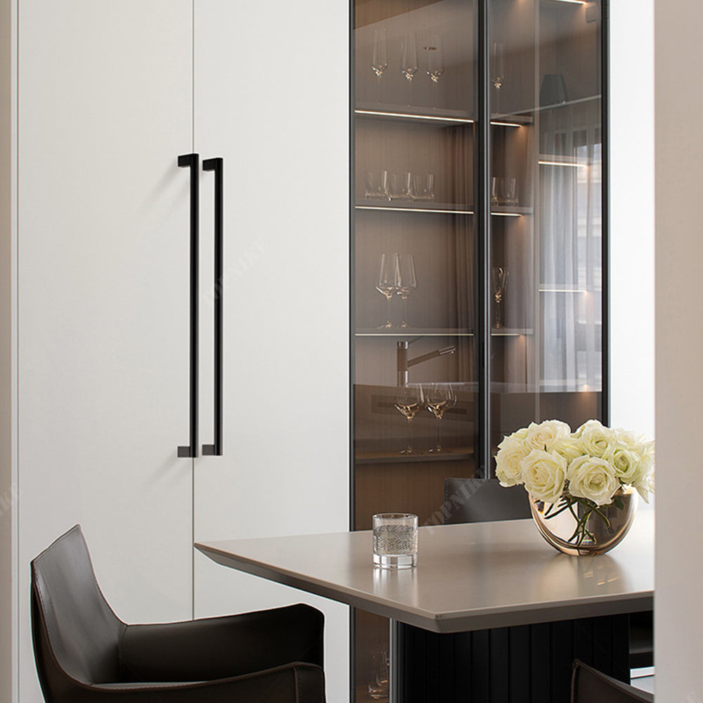 Minimalist Matte Black Finish Aluminum Cabinet Handles For Kitchen