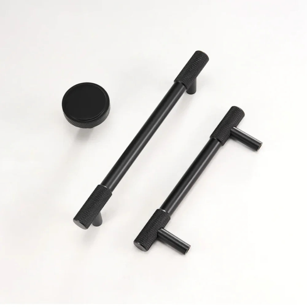 Black Knurled Style Kitchen Cabinet T Bar Handles Pulls