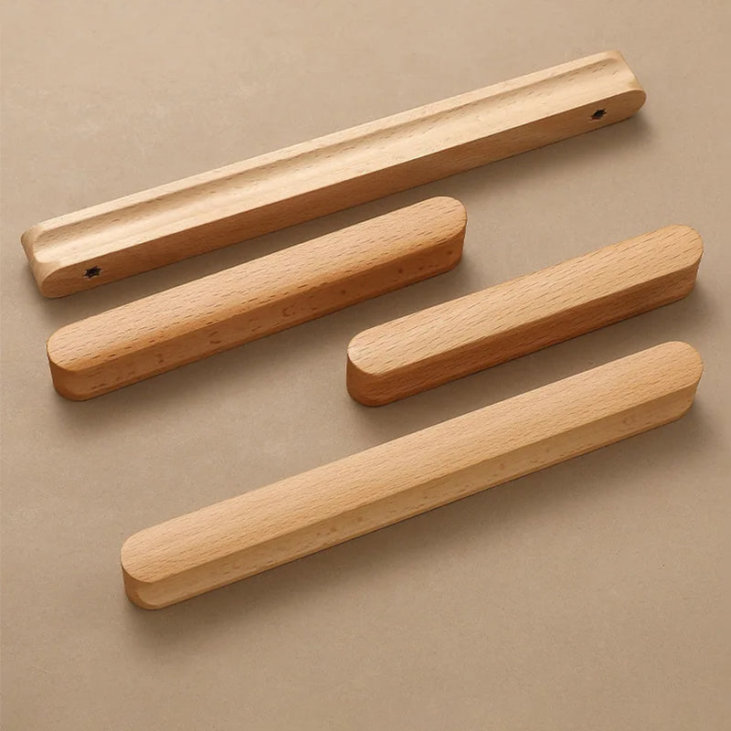 Beech Wooden Cabinet Door Handles Wardrobe Drawer Pulls