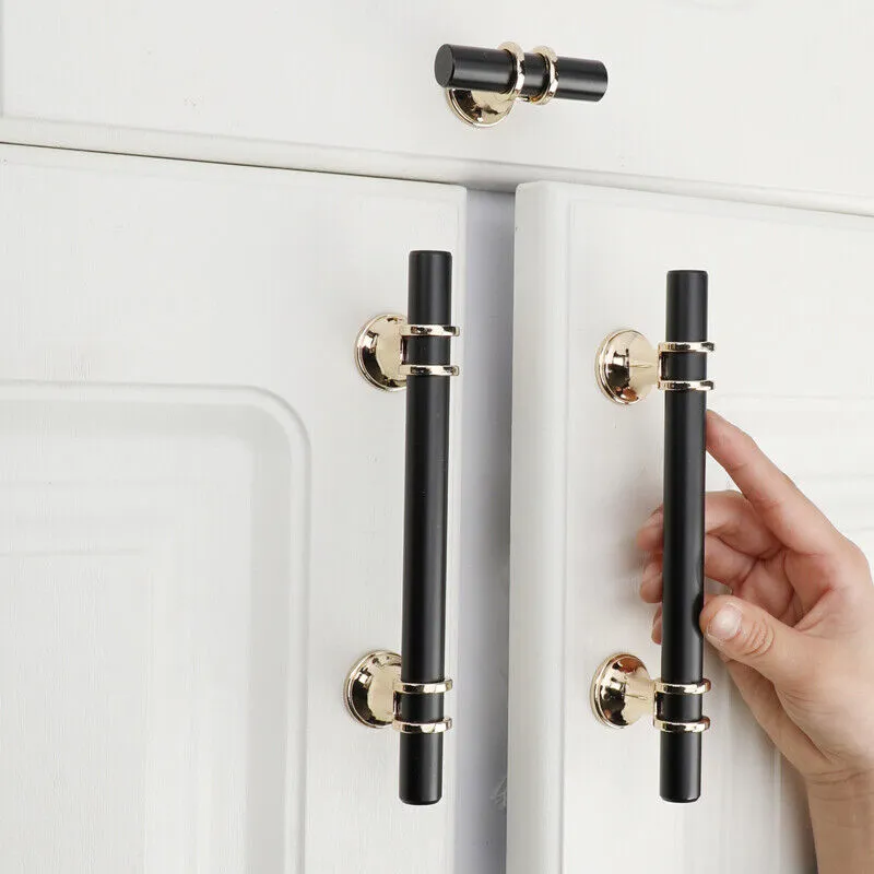6 Pack Black Gold Zinc Alloy Kitchen Bar Handles For Cabinets