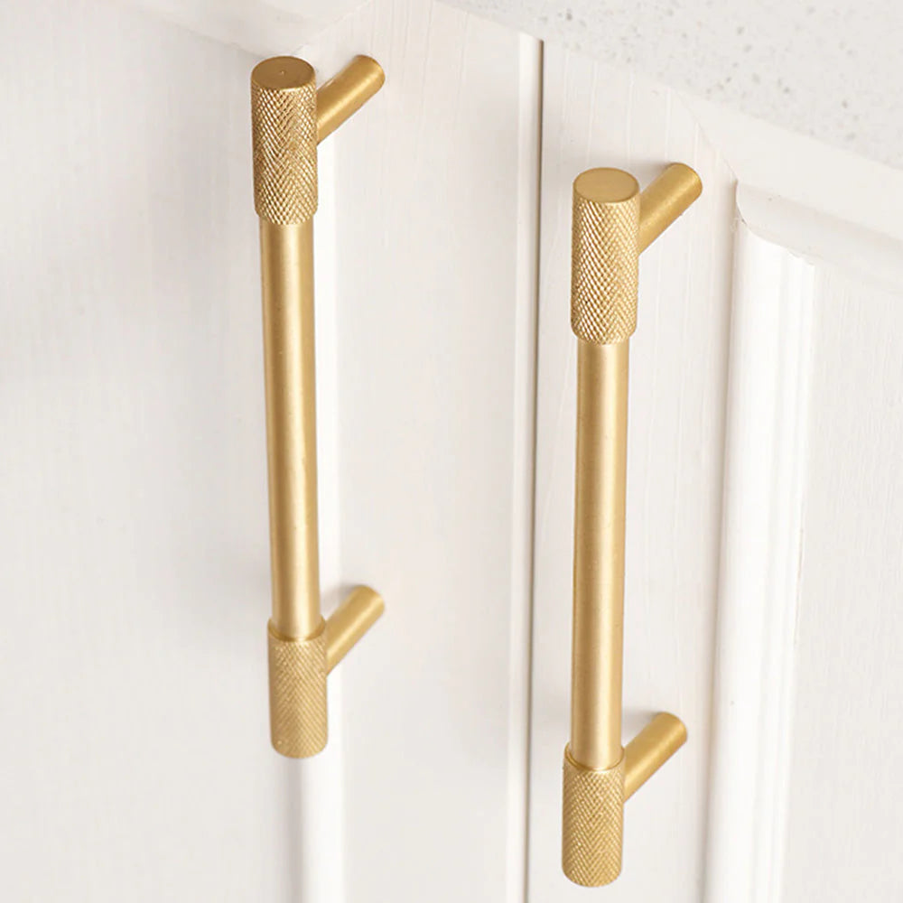 Solid Gold Brass Knurled Design Kitchen Unit Drawer Bar Handles