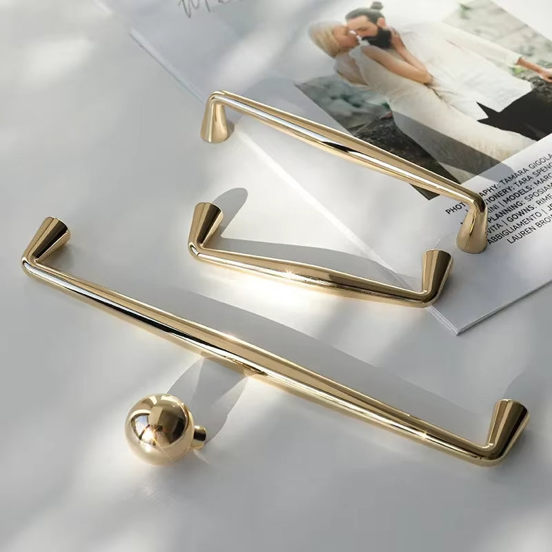 Bright Gold Zinc Alloy Cabinet Handles for Wardrobes Drawers