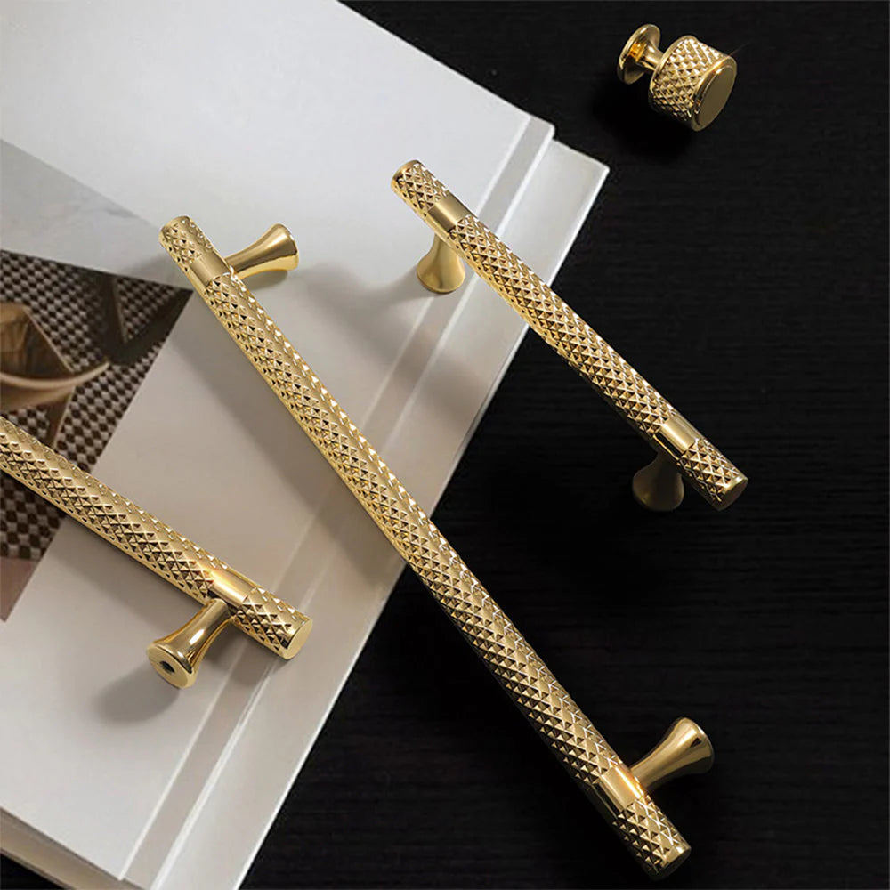 Gold Diamond Design Cupboard Cabinet T-Bar Pull Handles