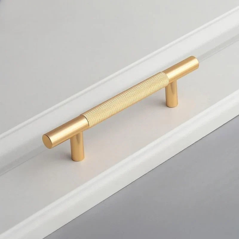 Modern Brushed Gold Solid Brass Knurled Cabinet Handles