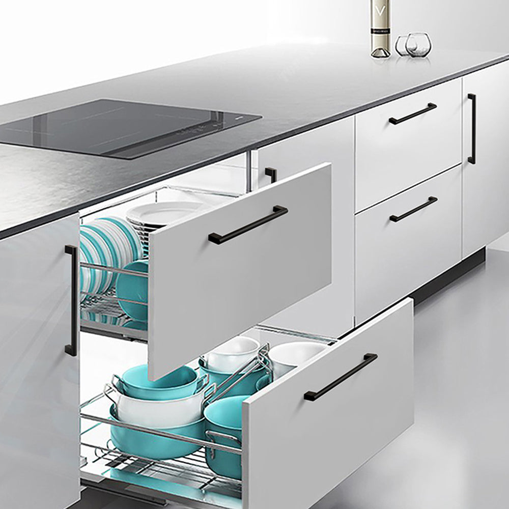 Minimalist Matte Black Finish Aluminum Cabinet Handles For Kitchen