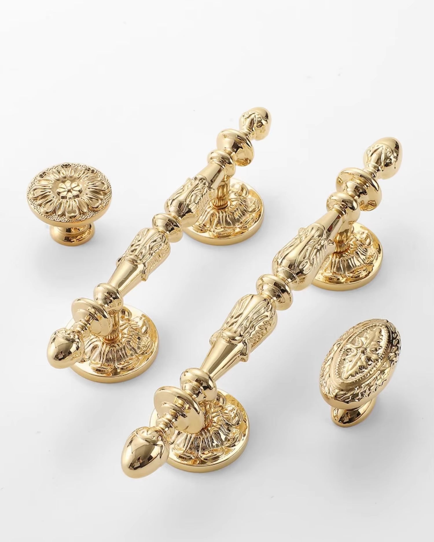 Polished Gold Cabinet Handles and Knobs Vintage French Door Pulls