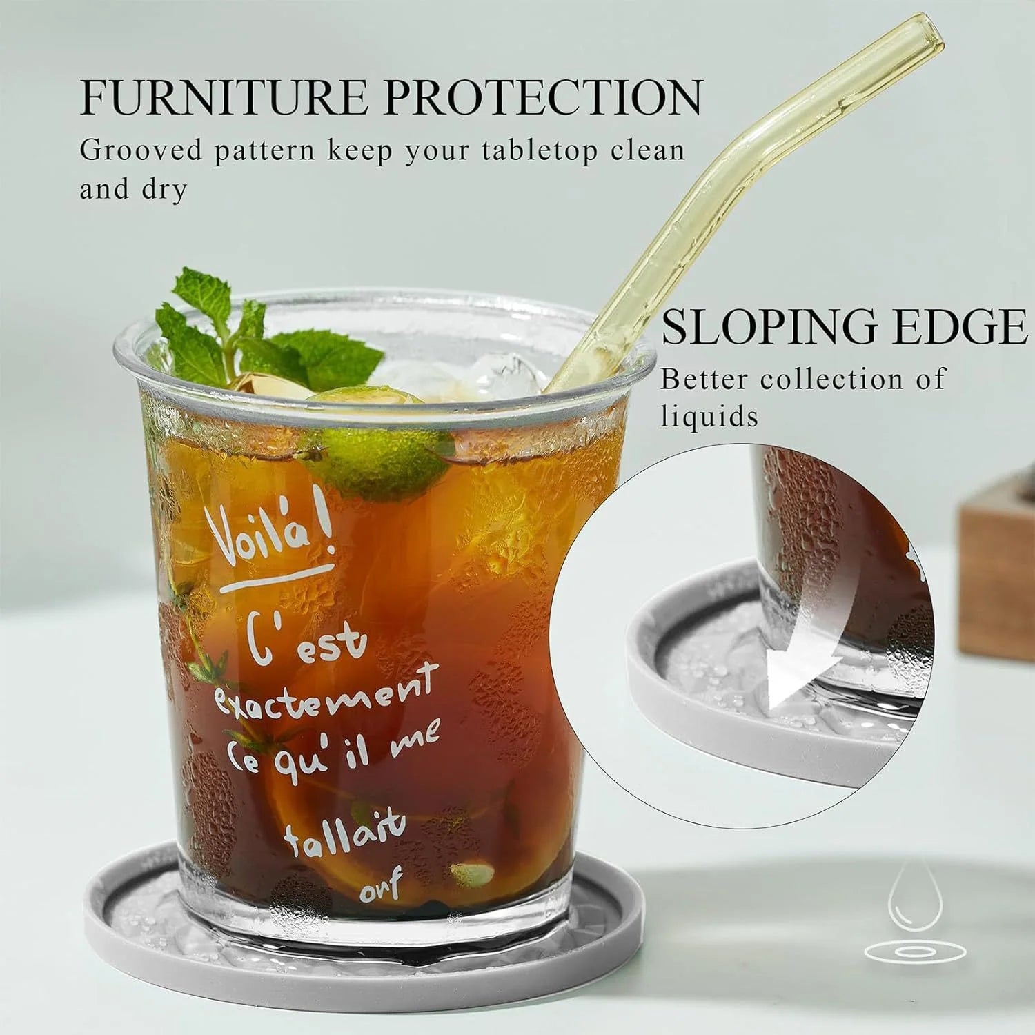 Geometric Silicone Drink Coasters Set (6 Pack) with Holder - Non-Slip Table Protectors