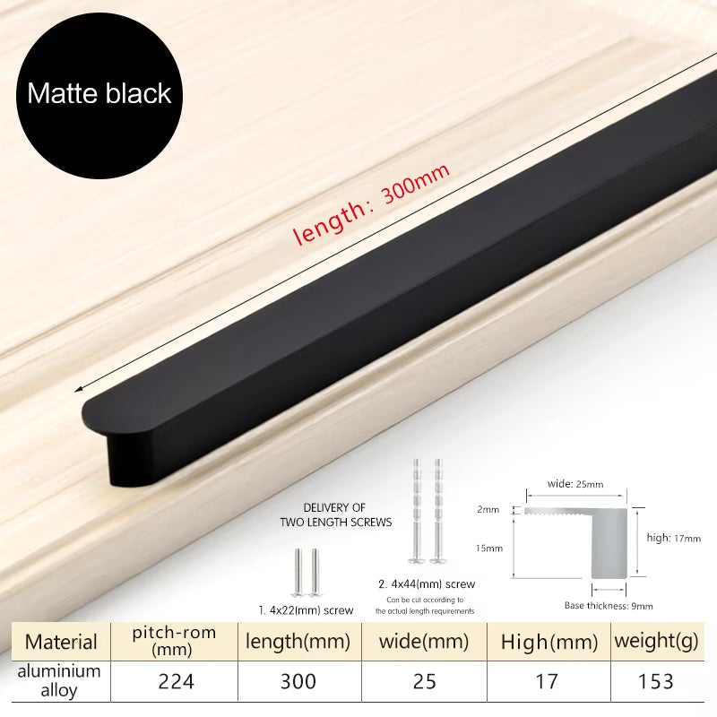 Black Aluminum Alloy Cabinet Handles Cupboard Drawer Door Pulls