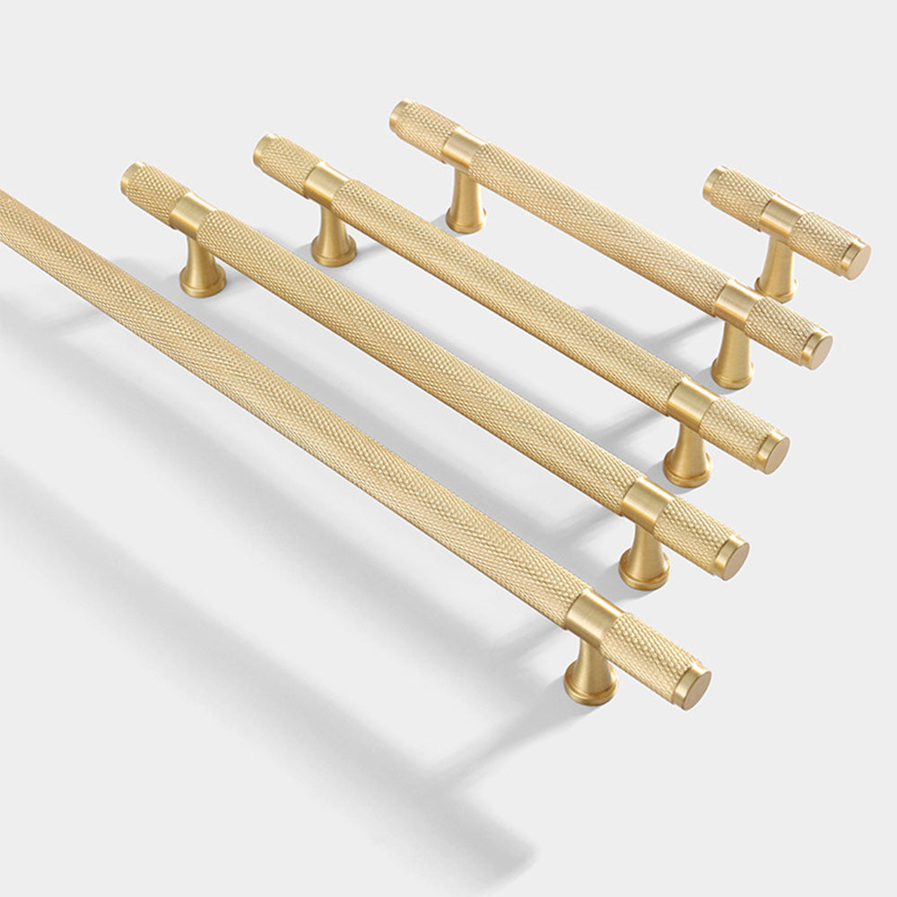 Gold Solid Brass Knurled Bar Cupboard Cabinet Handles