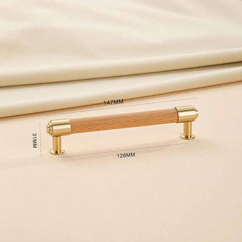 Beech Wood Cabinet Drawer Handle with Gold Brass for Kitchen