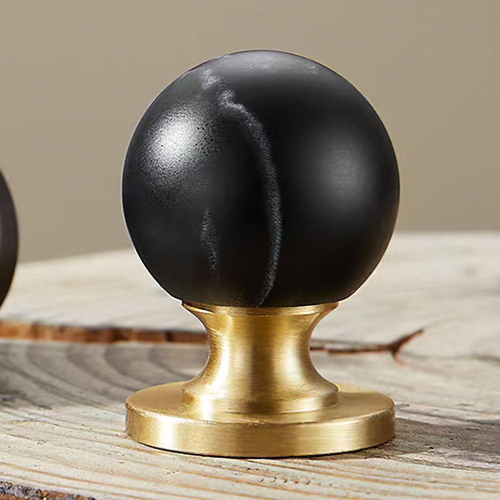 Retro Black Marble Ball Walnut Wood Cabinet Knobs