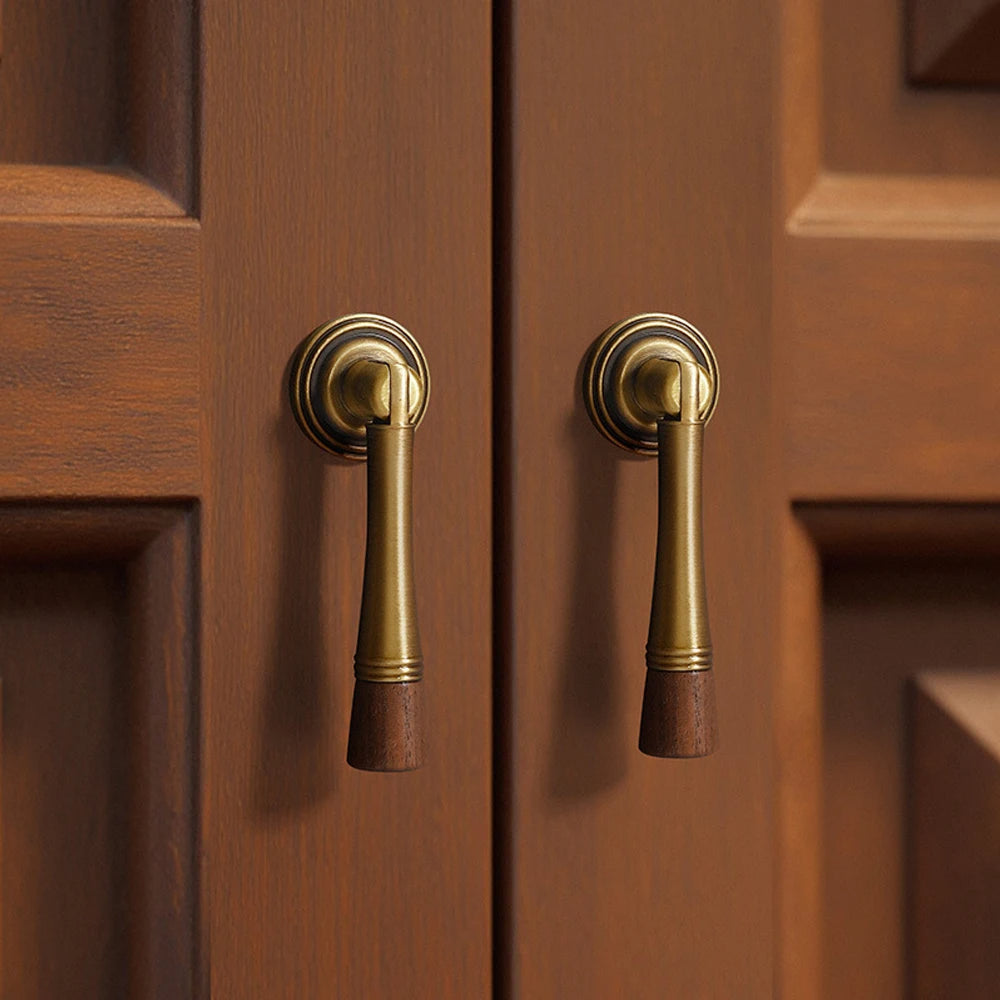 Vintage Walnut Brass Cabinet Handle Cupboard Drawer Pulls