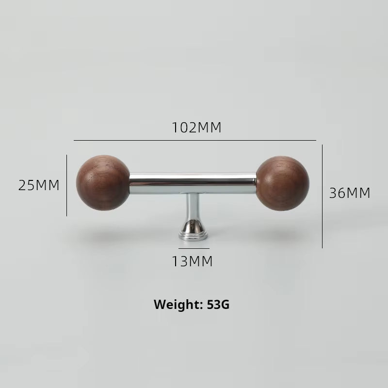 Nordic Chromium-plated Brass Walnut Cabinet Handles and Drawer Pulls