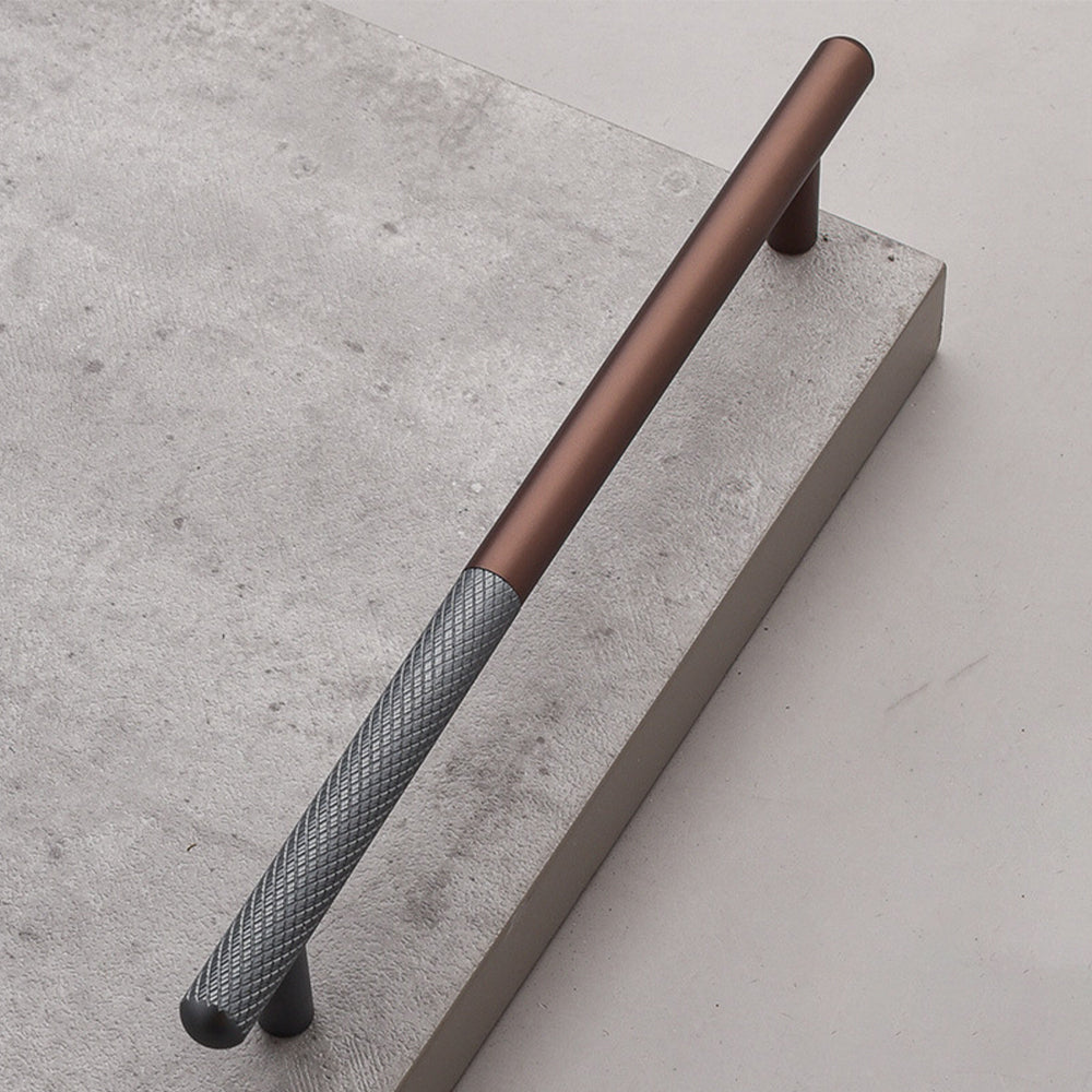 Brown and Grey Matte Finish Kitchen Cabinet Bar Knurled Design Handles