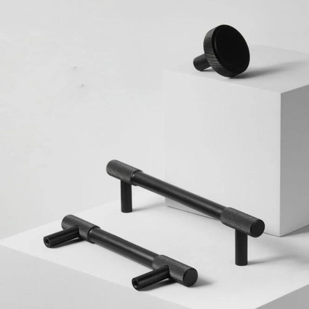 Black Knurled Style Kitchen Cabinet T Bar Handles Pulls