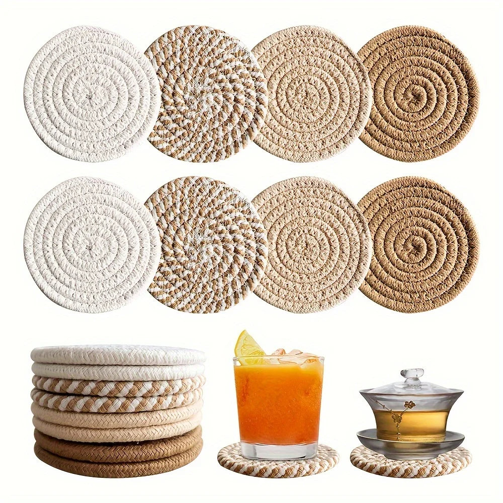 8pcs Brown Absorbent Coasters Set Drink Mats for Coffee