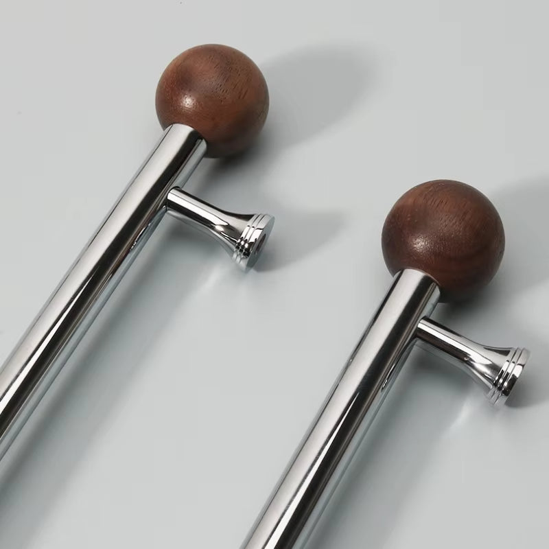 Nordic Chromium-plated Brass Walnut Cabinet Handles and Drawer Pulls
