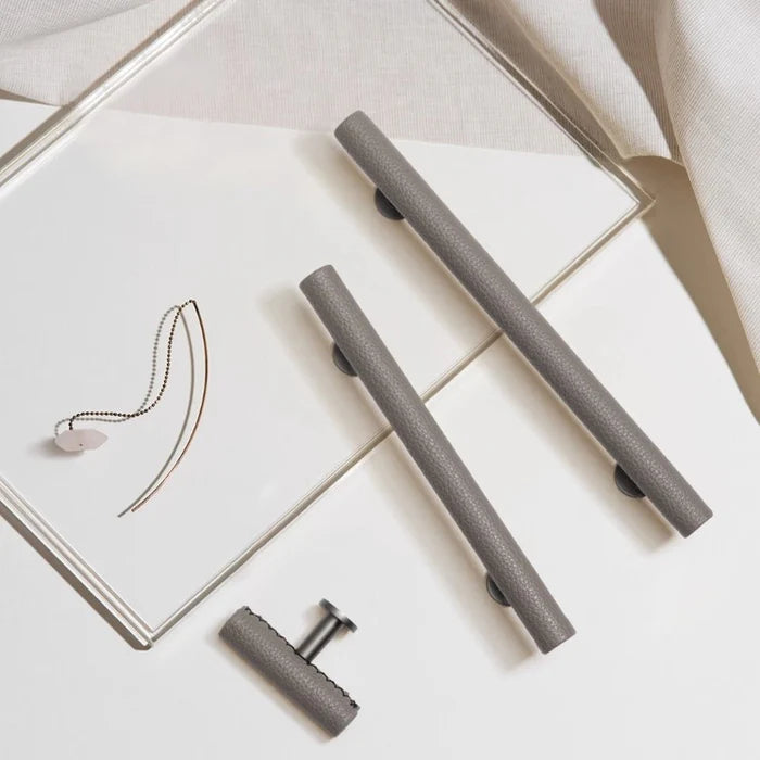 Gray Leather Cupboard Pull Handles for Kitchen and Wardrobe