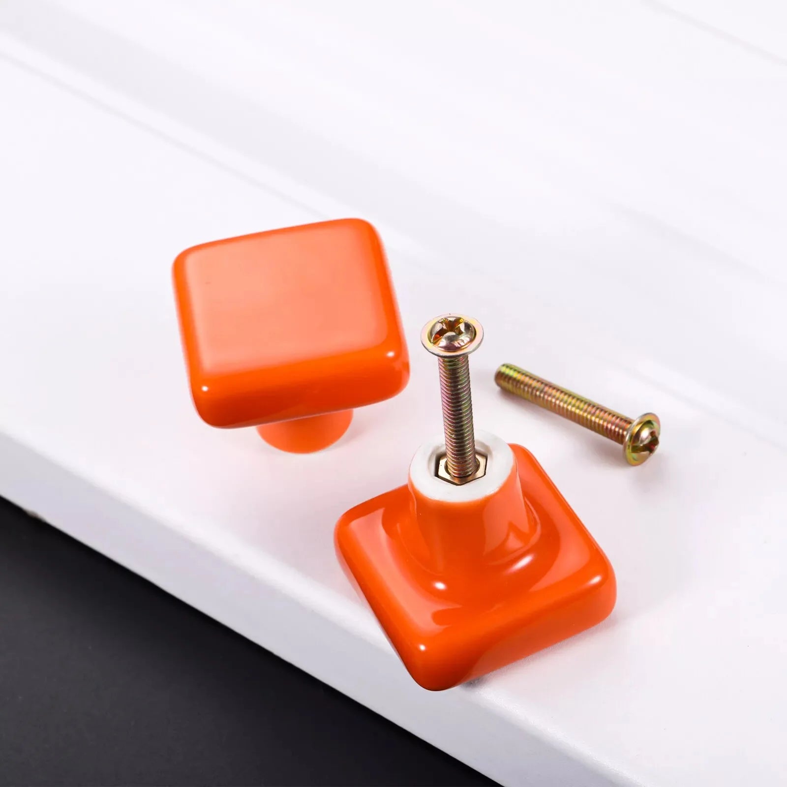 Orange Ceramic Square Shape Children's Cabinet Drawer Knobs