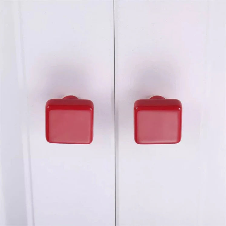 Red Ceramic Square Shape Children's Cabinet Drawer Knobs