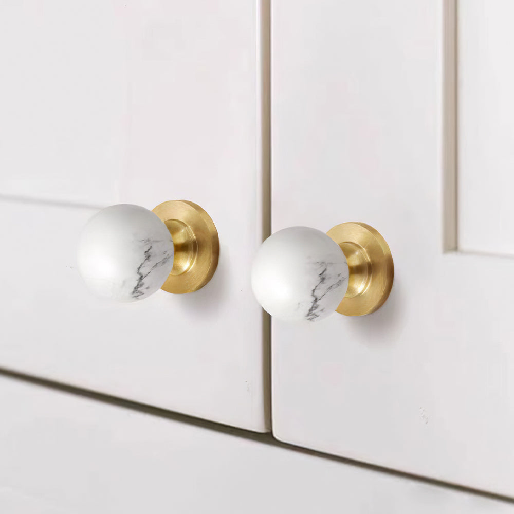 Vintage White Marble Ball Walnut Cabinet Knobs