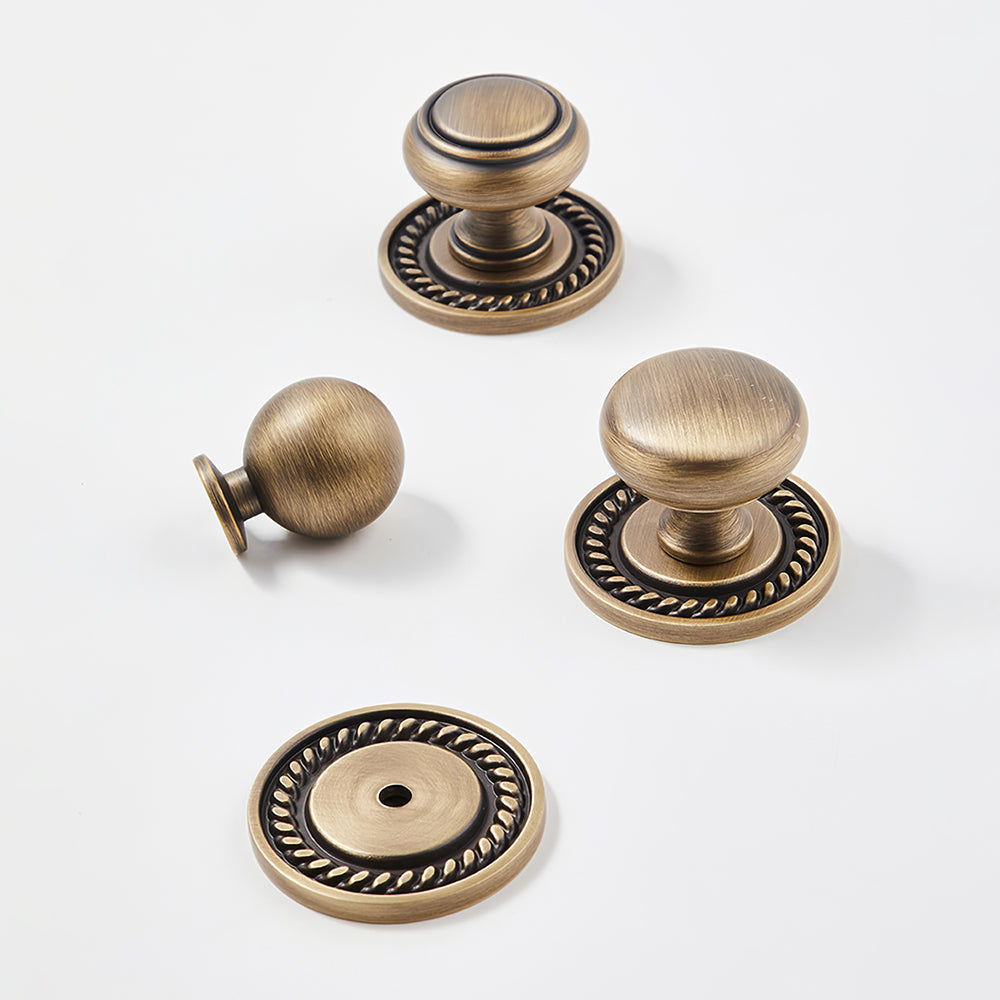 Vintage Bronze Solid Brass Cabinet Knobs with Backplate