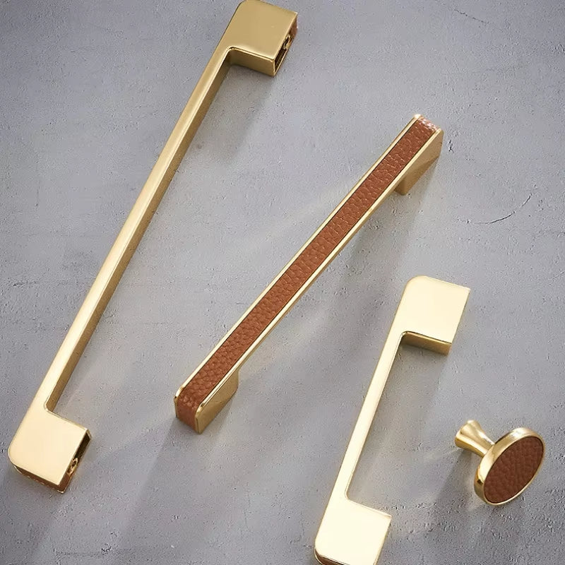 Leather Zinc Alloy Cabinet Handles Modern Wardrobe Drawer Pulls