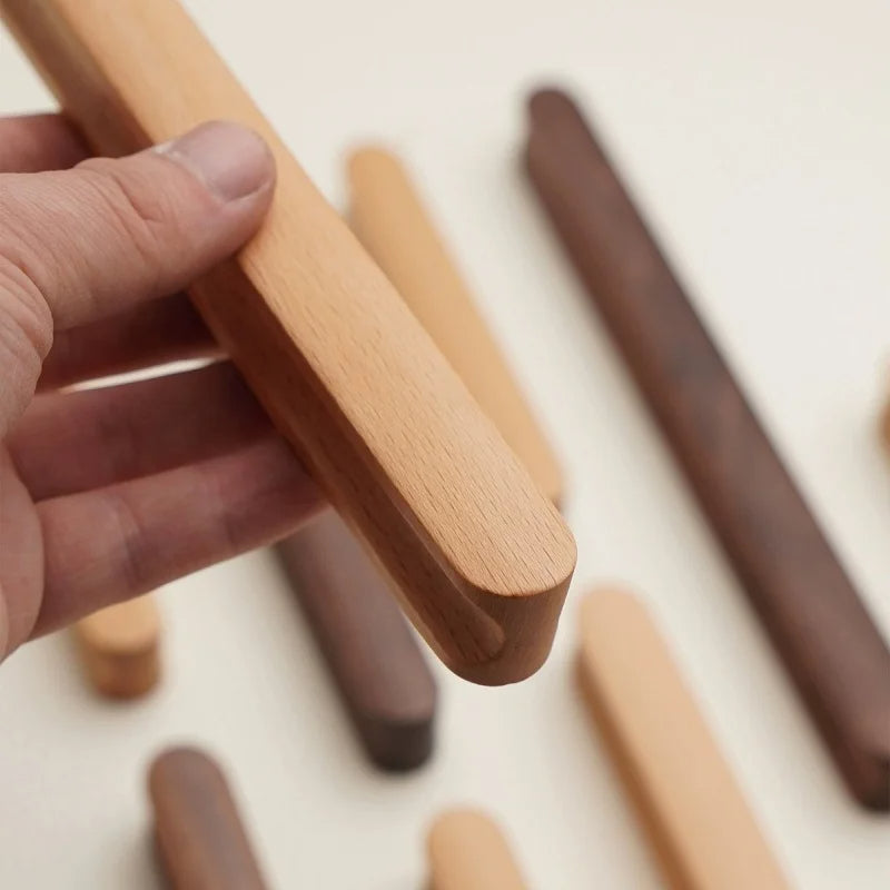 Beech Wooden Cabinet Door Handles Wardrobe Drawer Pulls
