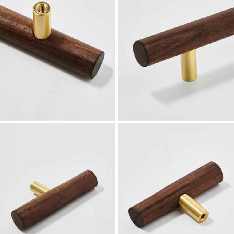 Nordic Wooden Cabinet Handles and Drawer Pulls Walnut T Bar Knobs