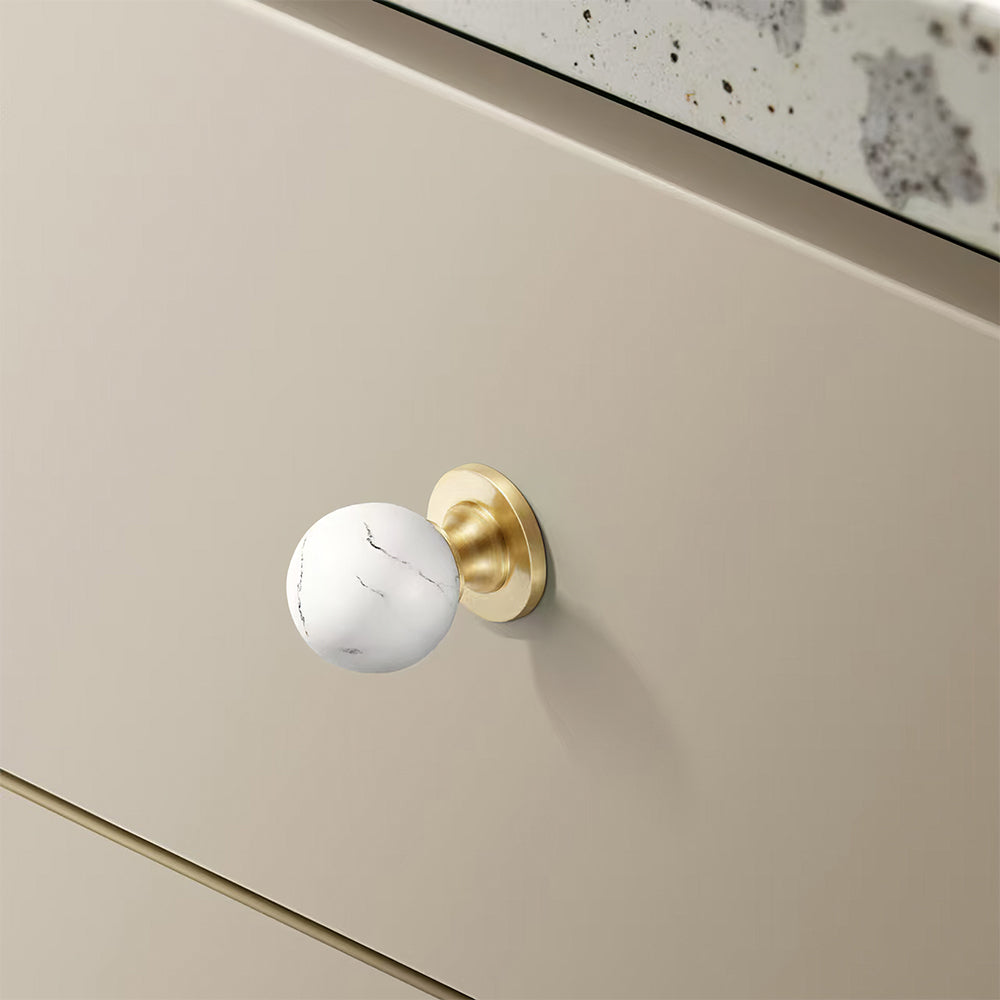 Vintage White Marble Ball Walnut Cabinet Knobs