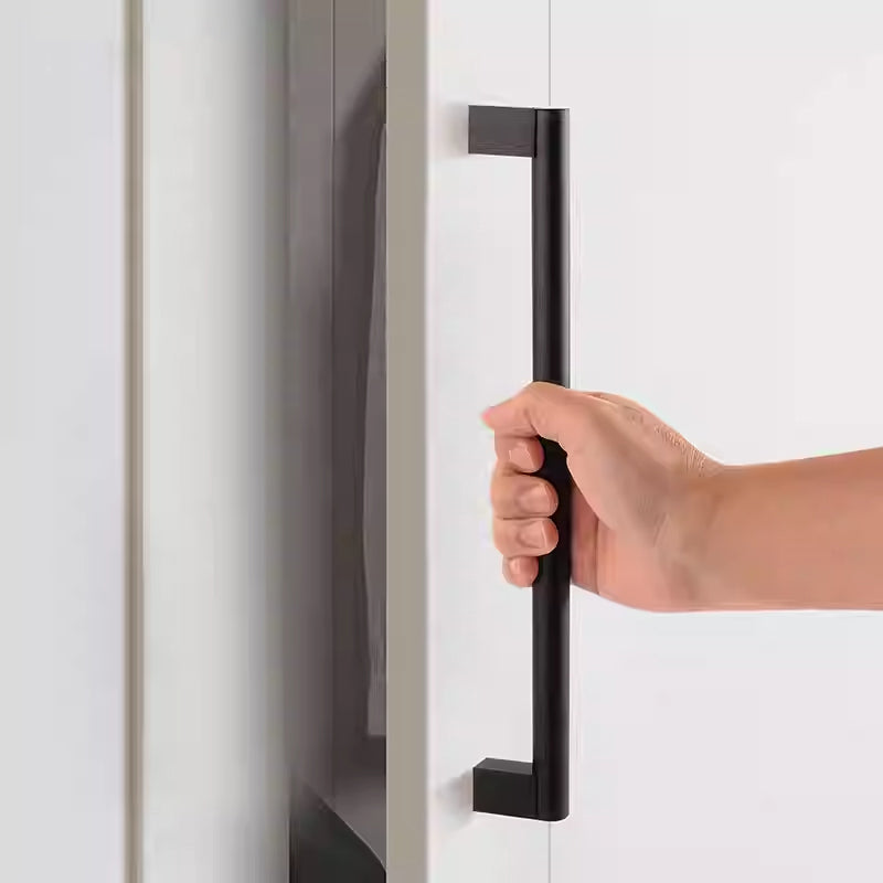 Minimalist Matte Black Finish Aluminum Cabinet Handles For Kitchen