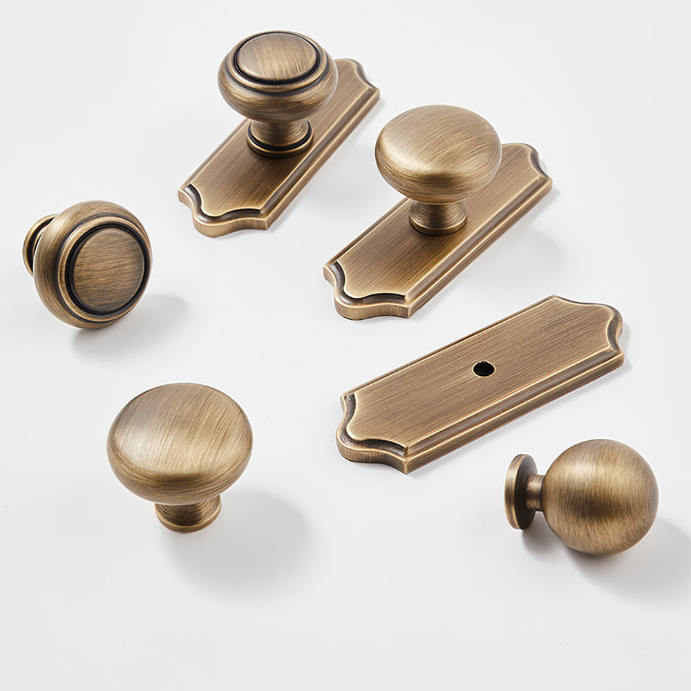 Vintage Bronze Solid Brass Cabinet Knobs with Backplate