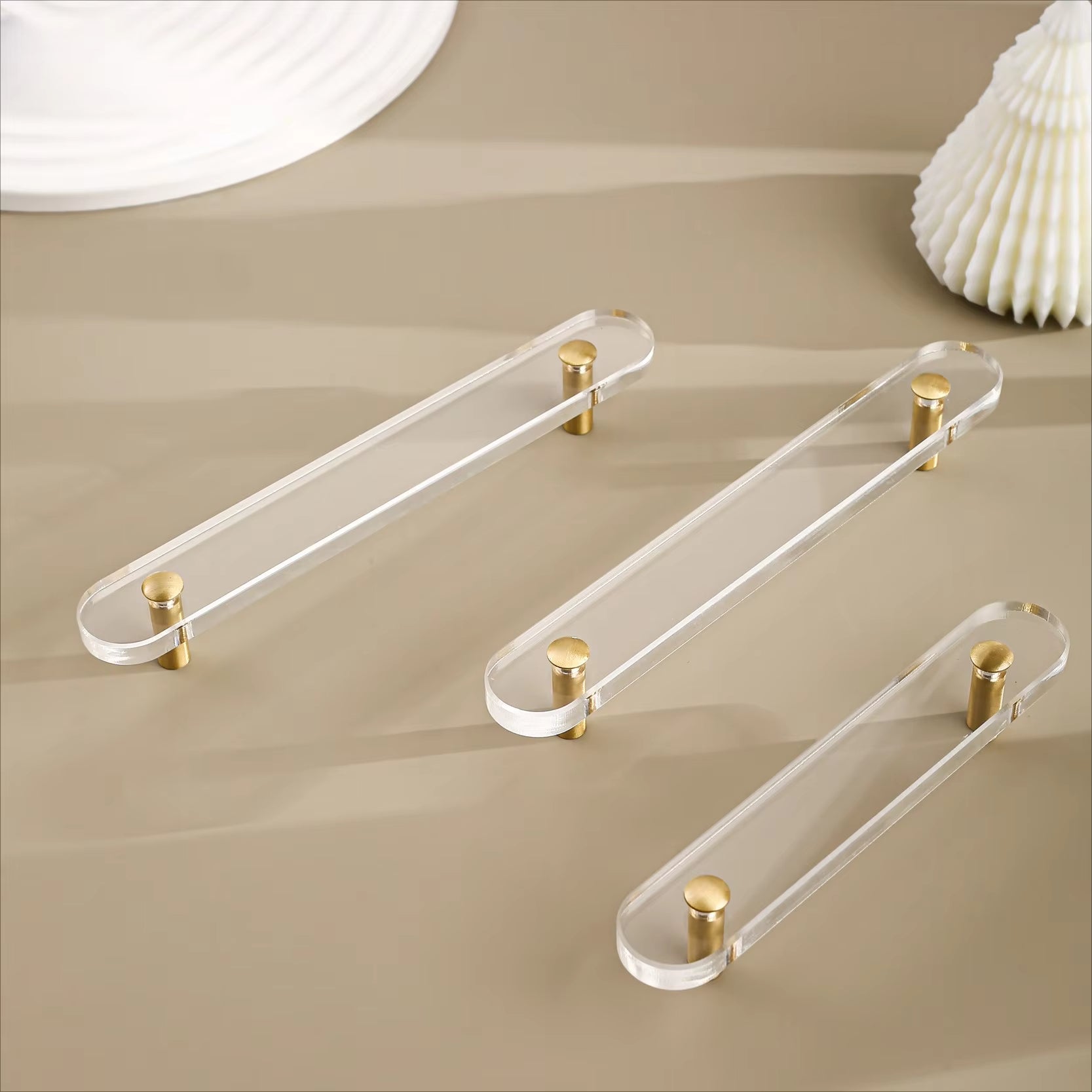 Transparent Acrylic and Brass Gold Cabinet Handles