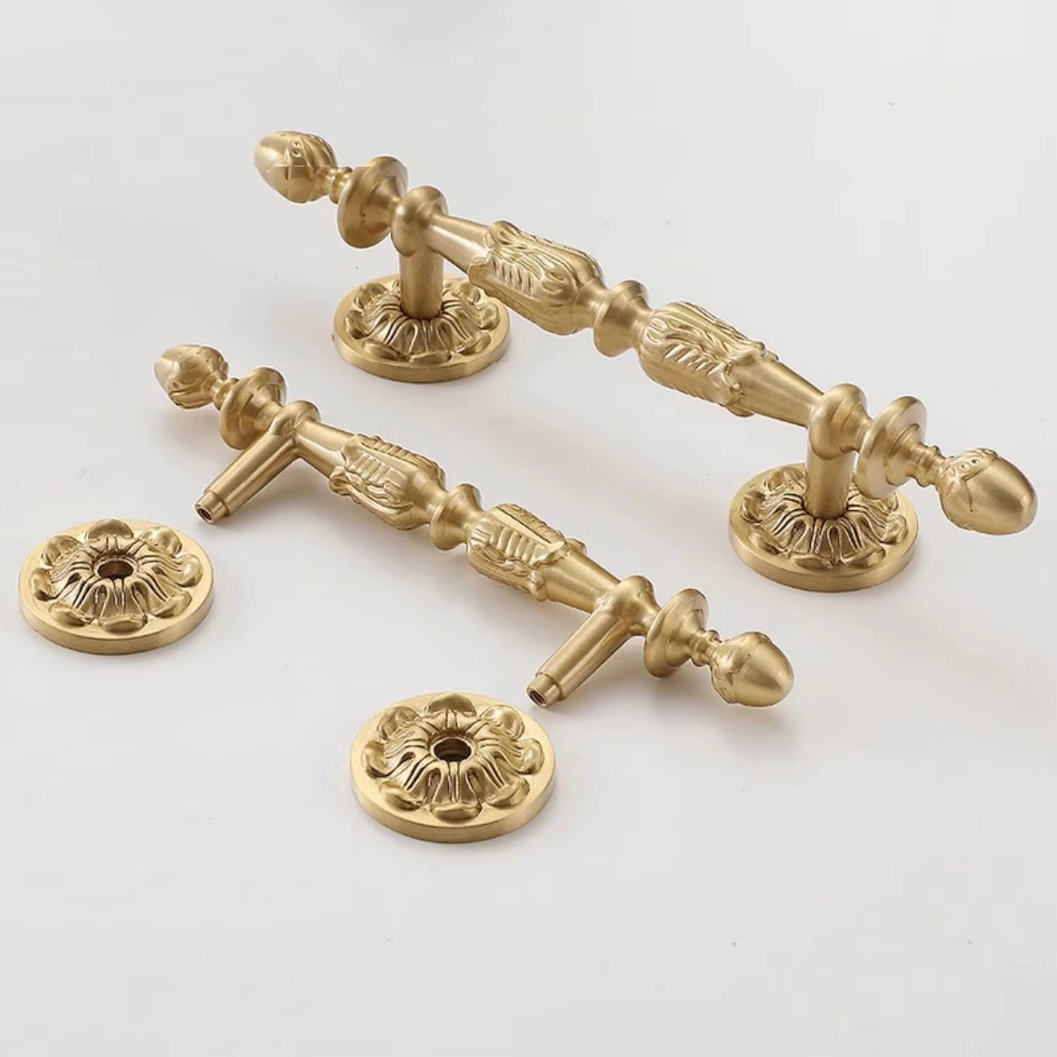 Vintage French Brushed Gold Brass Cabinet Pulls and Door Handles for Furniture