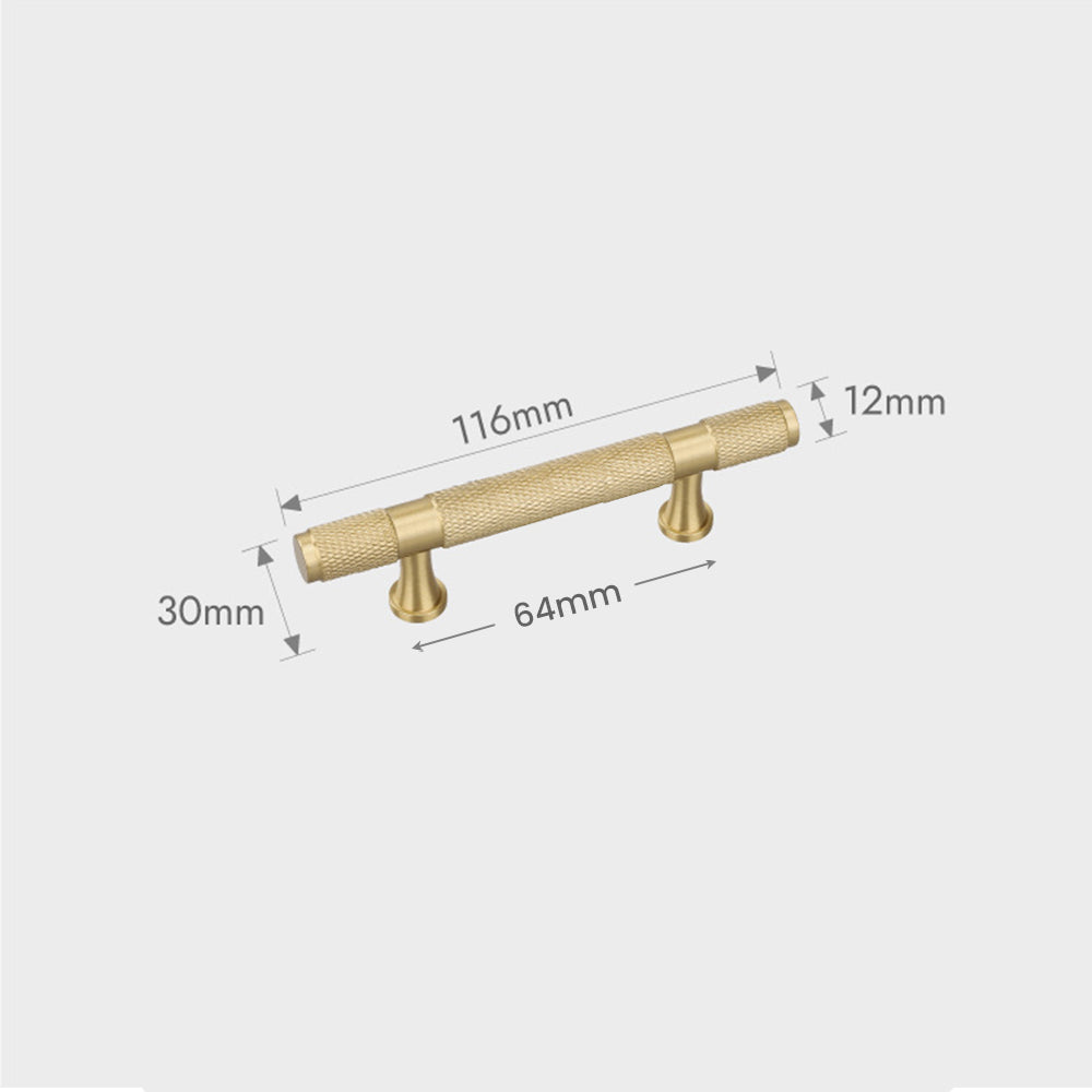Gold Solid Brass Knurled Bar Cupboard Cabinet Handles