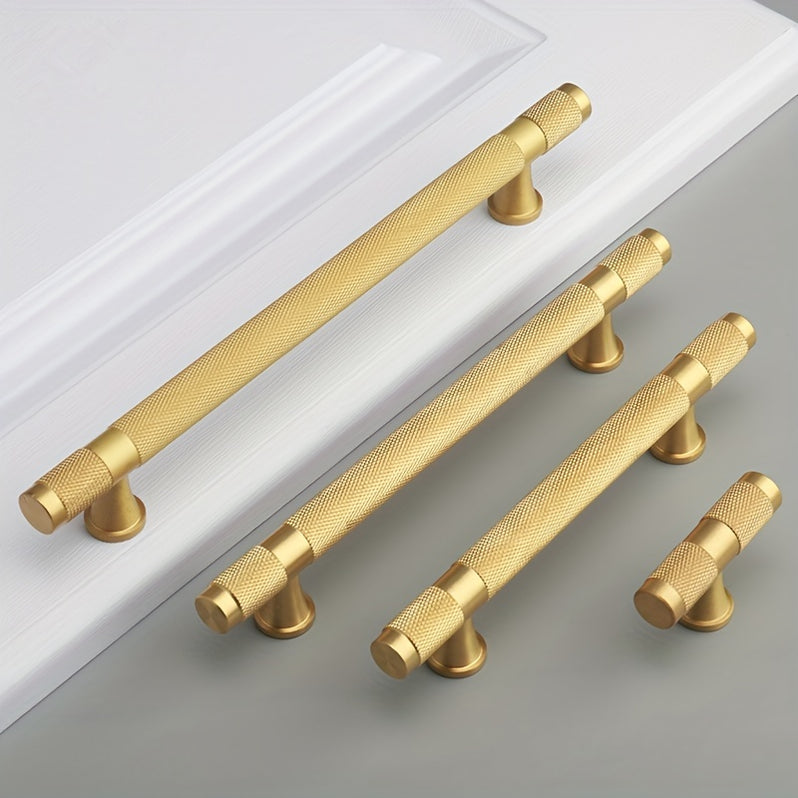 Gold Solid Brass Knurled Bar Cupboard Cabinet Handles