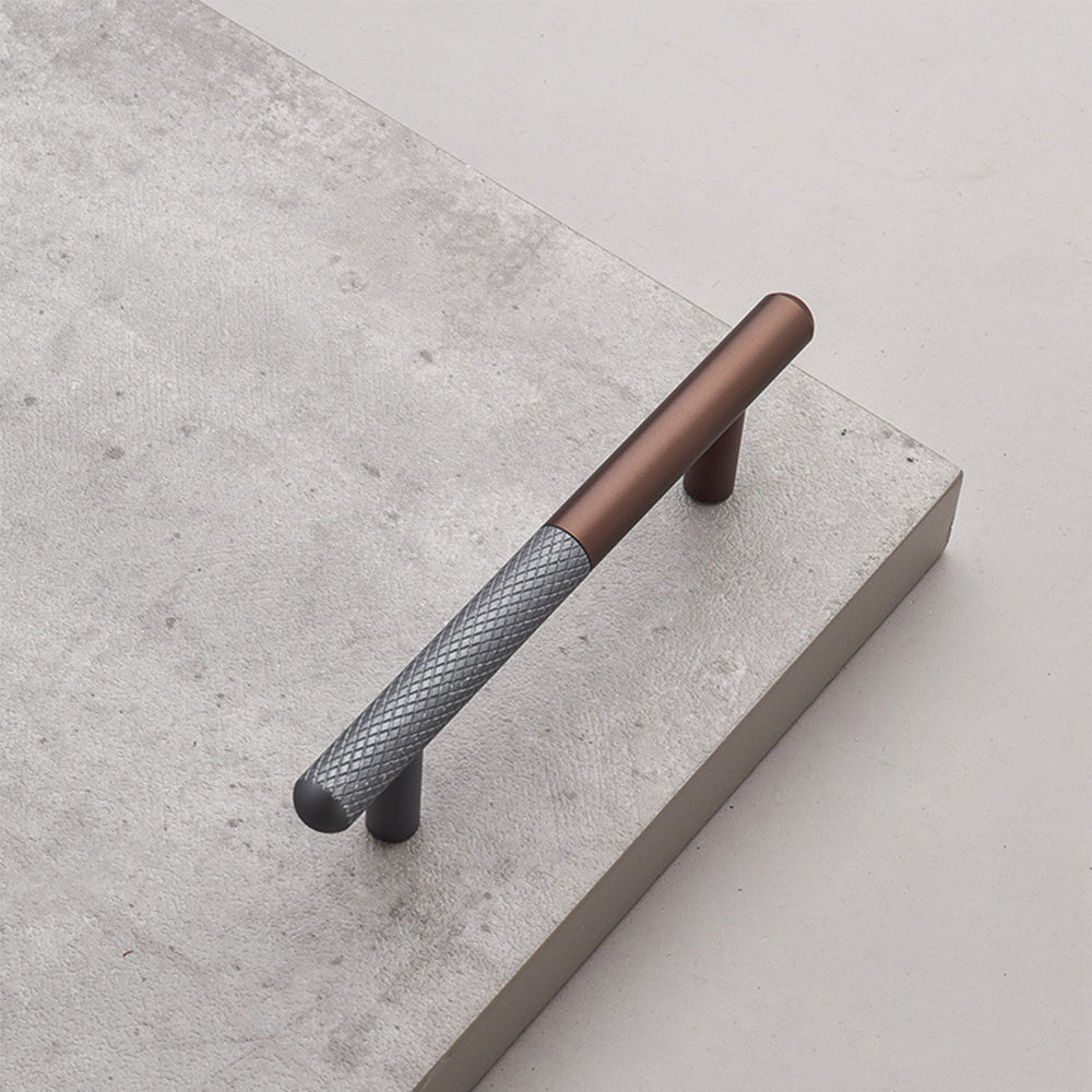 Brown and Grey Matte Finish Kitchen Cabinet Bar Knurled Design Handles
