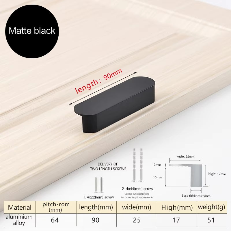 Black Aluminum Alloy Cabinet Handles Cupboard Drawer Door Pulls