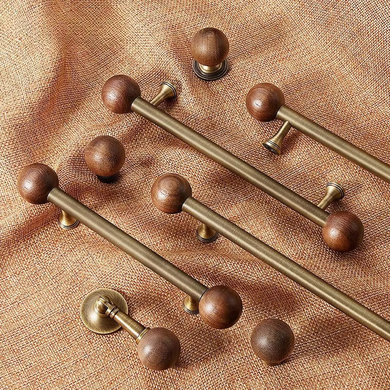 Nordic Brass Walnut Handles for Wooden Furniture and Kitchen Cabinets