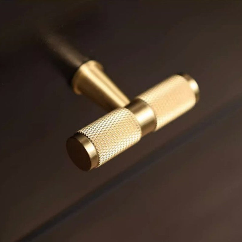 Gold Solid Brass Knurled Bar Cupboard Cabinet Handles